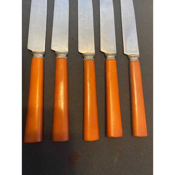 RARE Brite Blad Bakelite - 5 Amber Color Knives -Good condition various styles - Picture 1 of 7